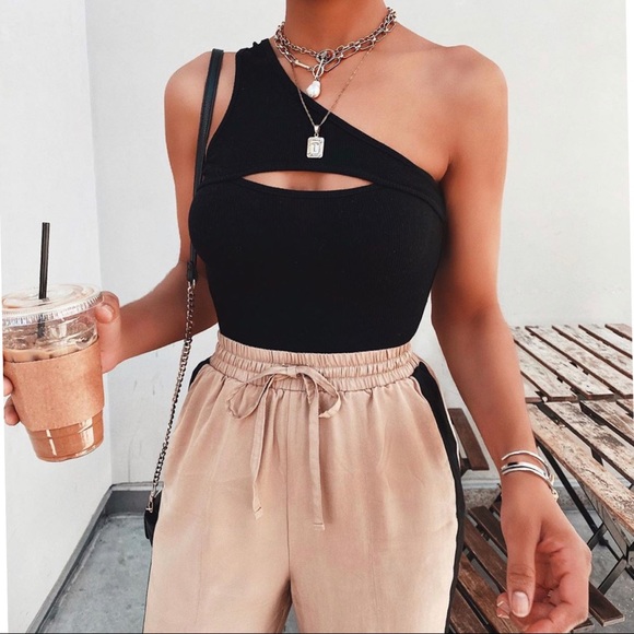 one shoulder cut out ribbed monokini black - Picture 2 of 8